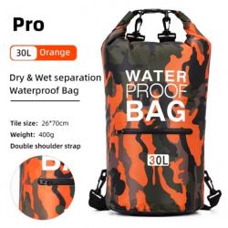 Sac à Dos Étanche 30L - Waterproof avec Poche Fermeture éclair pour Activités Plein Air Orange