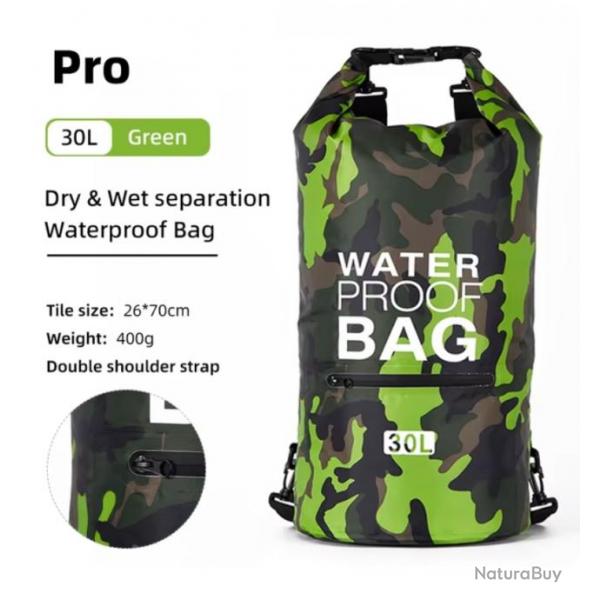 Sac  Dos tanche 30L - Waterproof avec Poche Fermeture clair pour Activits Plein Air Vert