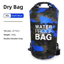 Sac à Dos Étanche 30L - Waterproof éclair pour Activités Plein Air Bleu Noir