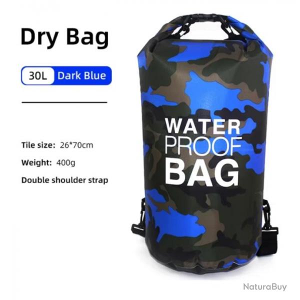 Sac  Dos tanche 30L - Waterproof clair pour Activits Plein Air Bleu Noir