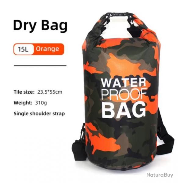 Sac  Dos tanche 15L - Waterproof clair pour Activits Plein Air Orange