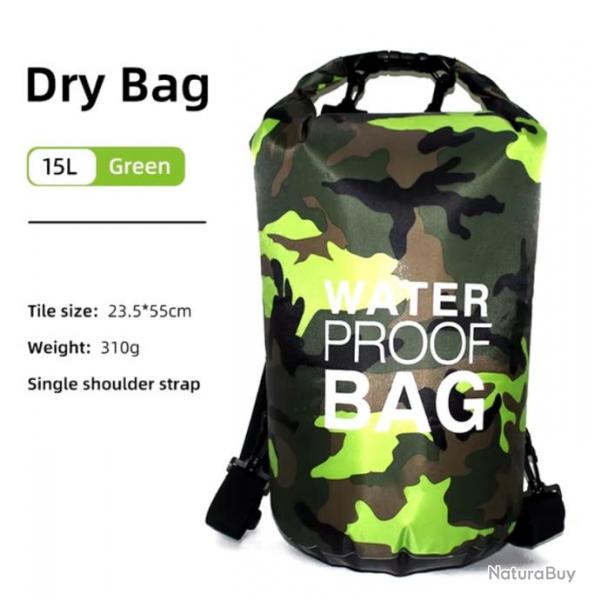 Sac  Dos tanche 15L - Waterproof clair pour Activits Plein Air Vert