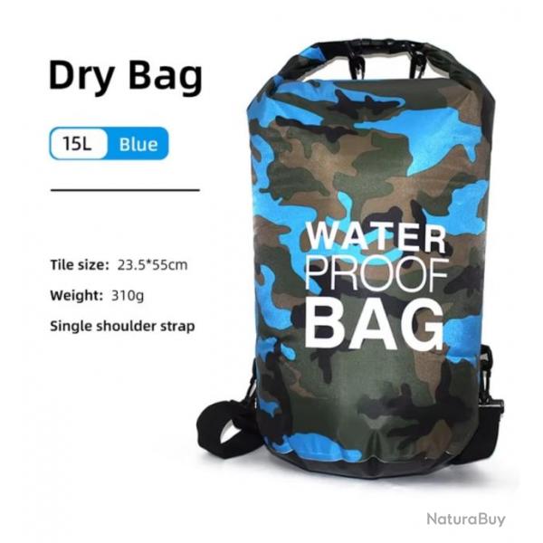 Sac  Dos tanche 15L - Waterproof clair pour Activits Plein Air Bleu