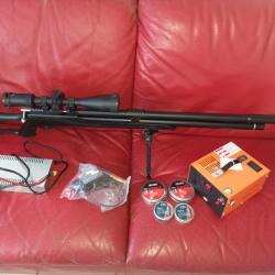 Carabine pcp snowpeak m25 calibre 7.62 avec compresseur, lunette, bipied, plombs