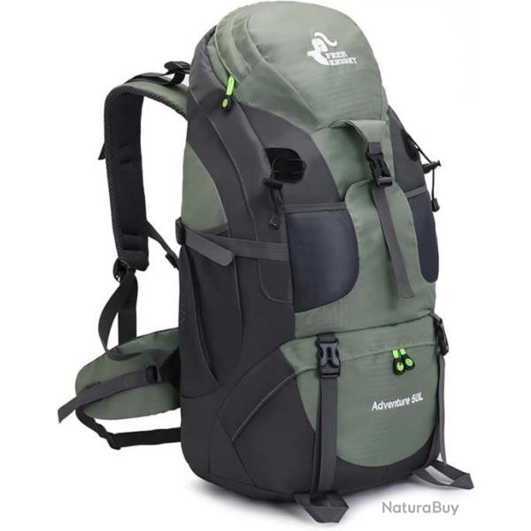 Sac  Dos de Randonne Lger et Rsistant  l'Eau 50L pour Sport Voyage Escalade Camping Vert Arm