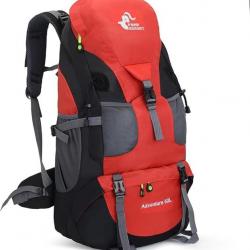 Sac à Dos de Randonnée Léger et Résistant à l'Eau 50L pour Sport Voyage Escalade Camping Rouge