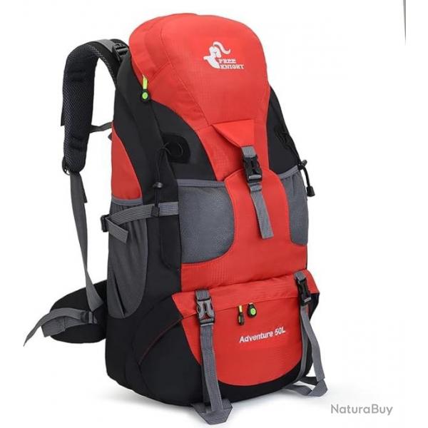 Sac  Dos de Randonne Lger et Rsistant  l'Eau 50L pour Sport Voyage Escalade Camping Rouge