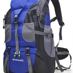 Sac à Dos de Randonnée Léger et Résistant à l'Eau 50L pour Sport Voyage Escalade Camping  Bleu