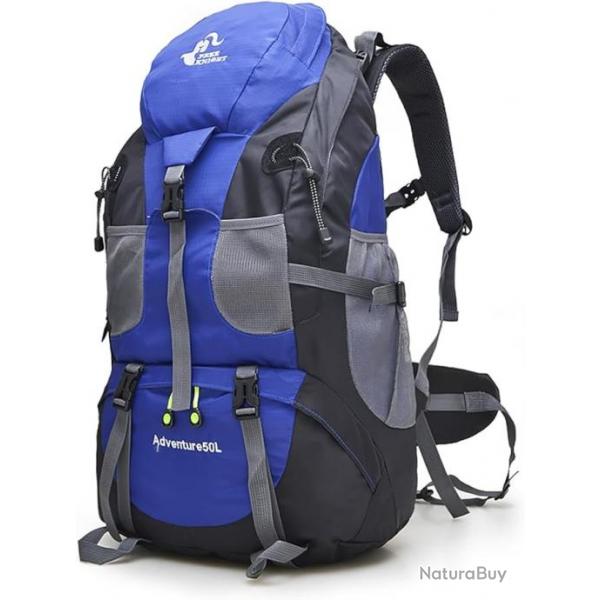 Sac  Dos de Randonne Lger et Rsistant  l'Eau 50L pour Sport Voyage Escalade Camping  Bleu