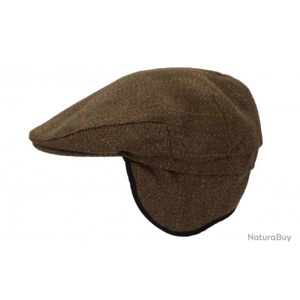 Casquette trappeur en tweed marron - oreillettes rabattables, unisexe, made in England 58 cm