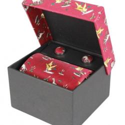 Coffret cravate et boutons de manchettes rouges