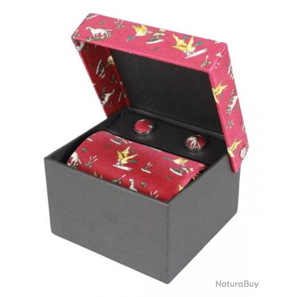 Coffret cravate et boutons de manchettes rouges