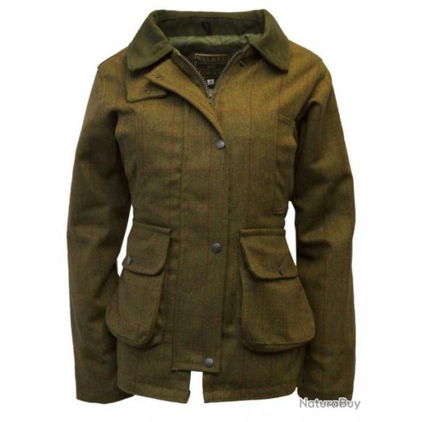 Manteau tweed femme vert carreaux rouges