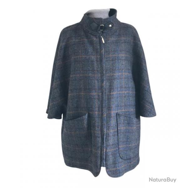 Veste cape 100% tweed Bleu