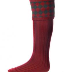 Chaussettes + Garters Rouge et Vert forêt M