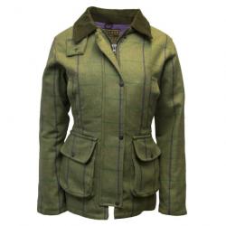 Manteau tweed femme vert clair carreaux prunes