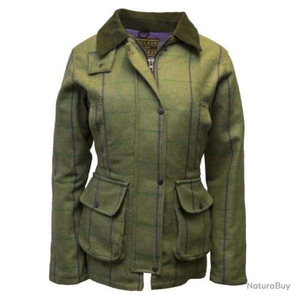 Manteau tweed femme vert clair carreaux prunes