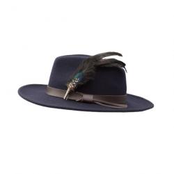 Chapeau bleu marine et sa broche à plumes S