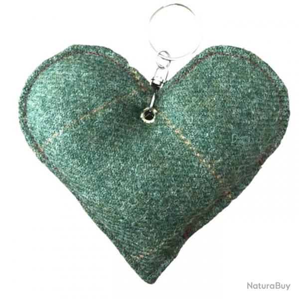 Porte-cls coeur tweed vert