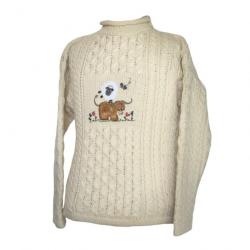 Pull tricoté laine Merino enfant - blanc cassé 6/7 ans