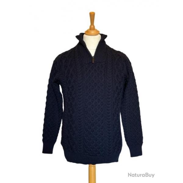 Pull tricot zipp bleu marine Homme