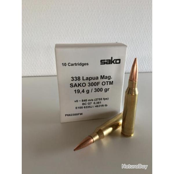 Cartouches SAKO cal. 338 Lapua Mag. OTM 300gr - boite de 10