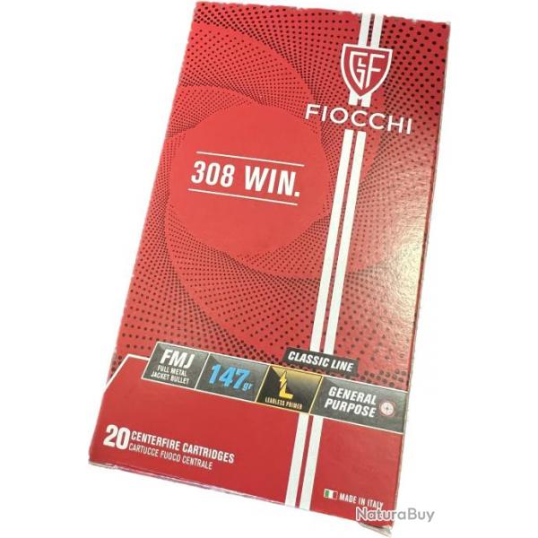 Cartouches FIOCCHI cal 308 Win 147 gr FMJ - Boite de 20