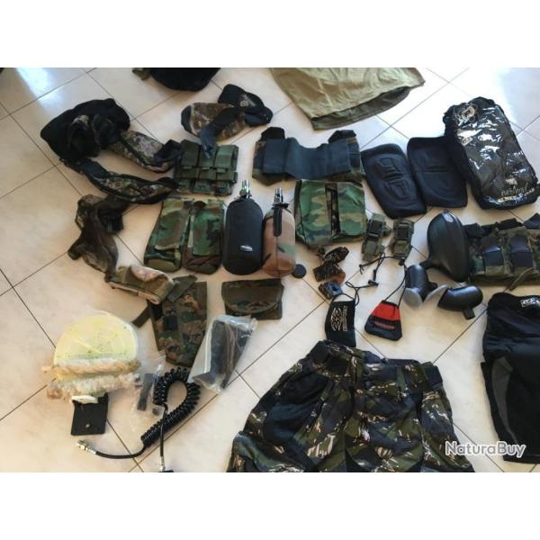 ENSEMBLE,LOT VETEMENTS PAINTBALL, PROTECTION PAINTBALL, BOUTEILLE AIR, MAMBA, VALEUR 700 EUROS NEUF