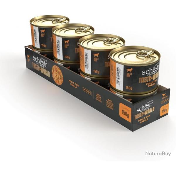Schesir Taste The World, Got Poulet et Paella, Nourriture humide complte pour chien 8x150g