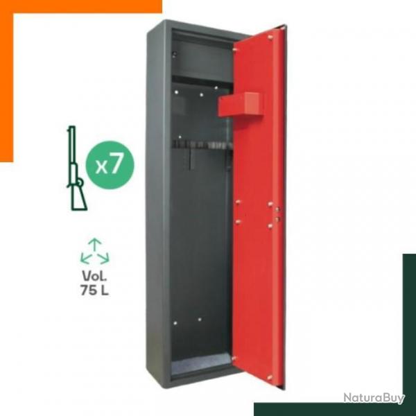 Armoire pour 7 fusils avec coffre intrieur : Intrieur anti-rayures, support caoutchouc