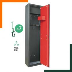 Armoire pour 7 fusils avec coffre intérieur, étagère porte-objets, tapis de sol, Acier 2mm, 2 pênes