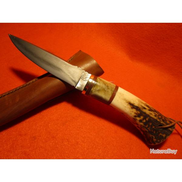 COUTEAU ARTISANAL forg DROP POINT de l' ATELIER DE L'OURS NOIR chasse camping rando bois de cerf