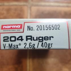 .204 ruger cartouches marque Norma 40gr vmax - bte 20