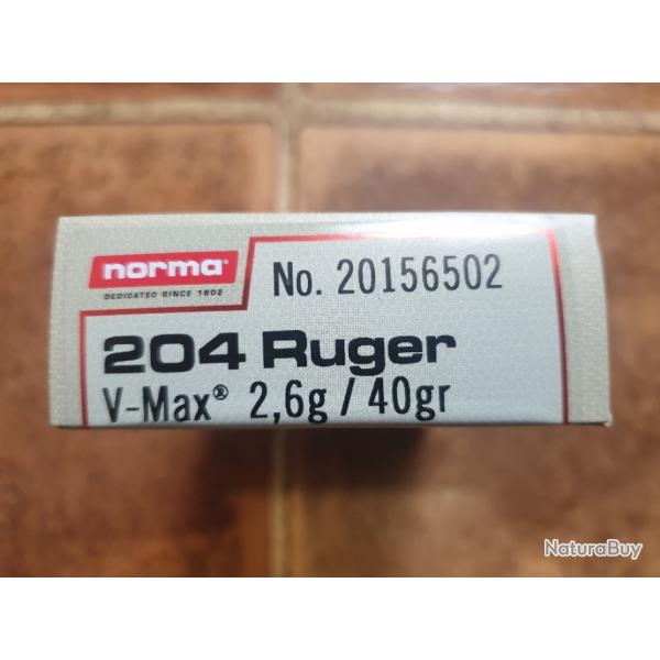 .204 ruger cartouches marque Norma 40gr vmax - bte 20