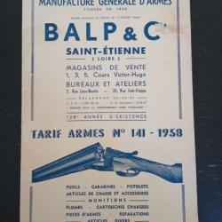 Petit catalogue manufacture générale d'armes BALP & Compagnie Saint-Étienne n°141 de 1958