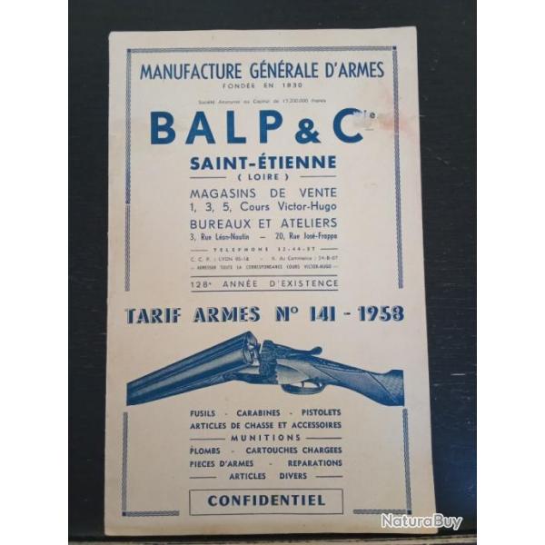 Petit catalogue manufacture gnrale d'armes BALP & Compagnie Saint-tienne n141 de 1958