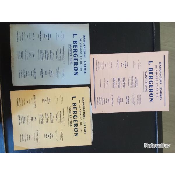 catalogues Manufacture d'armes de chasse et de tir L.BERGERON Saint-tienne n253 1953/ 1952/ 1951