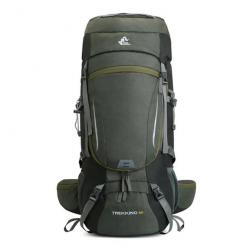 Sac à Dos Randonnée 60L Résistant à l'Eau pour Camping Trekking Alpinisme Voyage en Plein air Vert