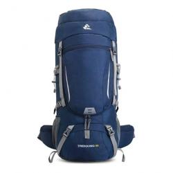 Sac à Dos Randonnée 60L Résistant à l'Eau pour Camping Trekking Alpinisme Voyage en Plein air Bleu