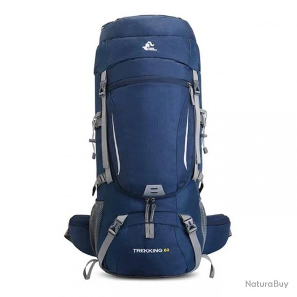 Sac  Dos Randonne 60L Rsistant  l'Eau pour Camping Trekking Alpinisme Voyage en Plein air Bleu