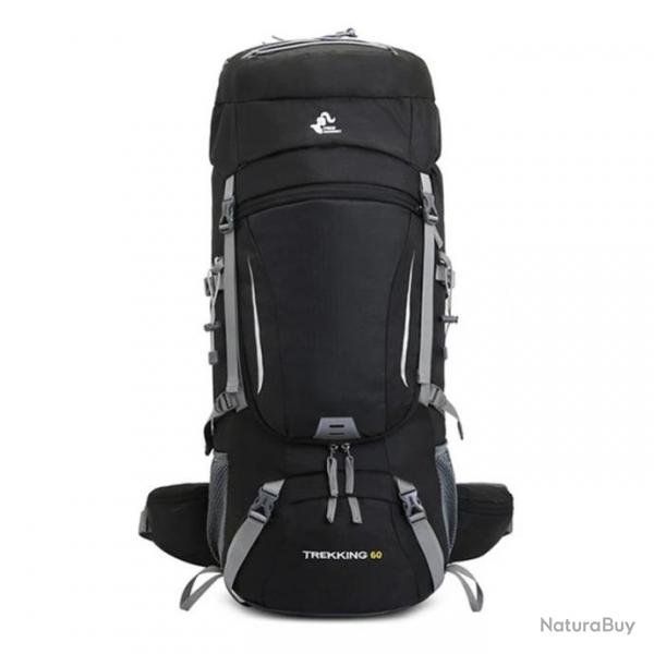 Sac  Dos Randonne 60L Rsistant  l'Eau pour Camping Trekking Alpinisme Voyage en Plein air Noir