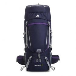 Sac à Dos Randonnée 60L Résistant à l'Eau pour Camping Trekking Alpinisme Voyage en Plein air Mauve