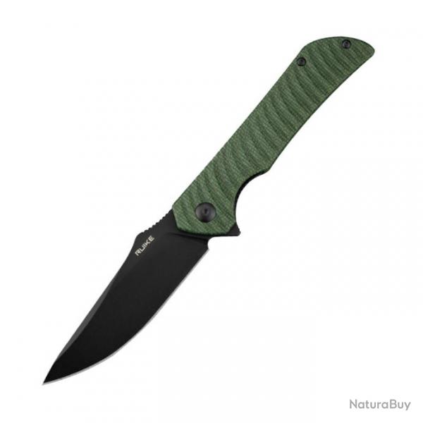 Couteau RUIKE P123-MG Green Manche Micarta Lame Drop Point Acier 14C28N Liner Lock Clip RKEP123MG