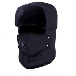 Chapeau de Bombardier Thermique Coupe-Vent - Casquette Trappeur Hiver Noir