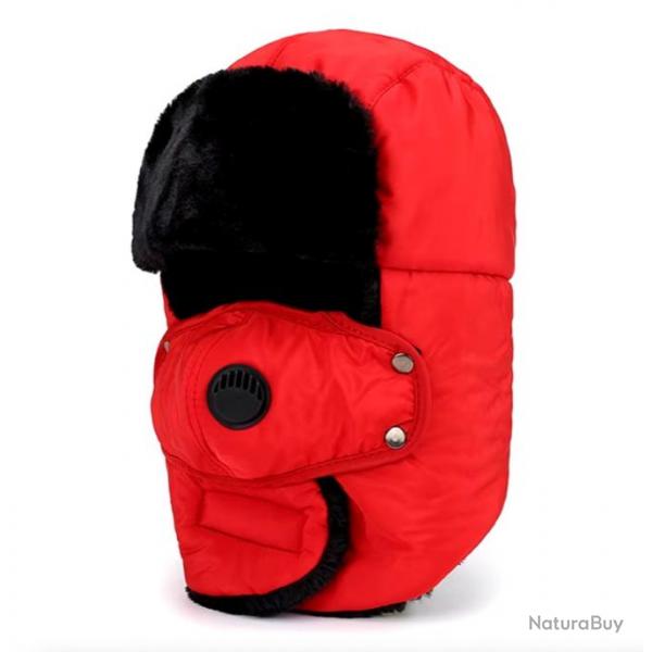 Chapeau de Bombardier Thermique Coupe-Vent - Casquette Trappeur Hiver Rouge