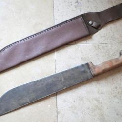 Couteau machette + étui sans doute militaire - d'époque WWII + étui postérieur