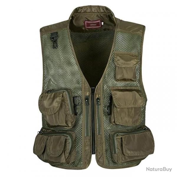 Gilet de chasse respirant en mesh fermeture clair - Vert