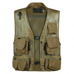 Gilet de chasse respirant en mesh fermeture clip - Kaki