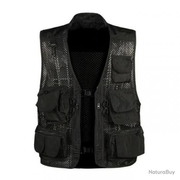 Gilet de chasse respirant en mesh fermeture clip - Noir