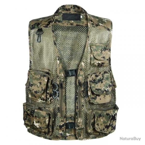 Gilet de chasse respirant en mesh fermeture clip - Camouflage vert